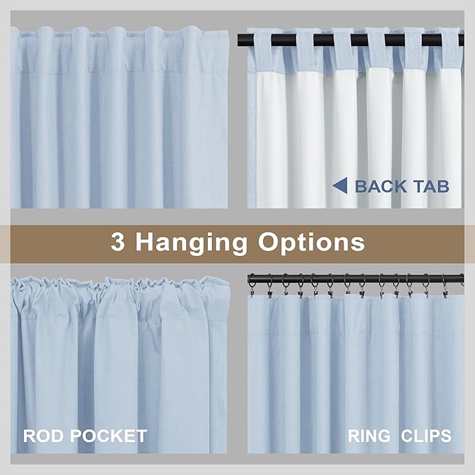 Light Blue Linen Curtains for Bedroom 63 Inch Length 2 Panel Cute Blackout Textured Darkening Light Heat Reducing Curtains for Kids Room Teen Girls Nursery Breakfast Nook Sky Blue Drape 63 Long Window