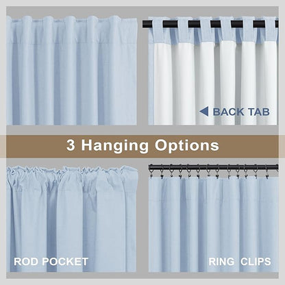 Baby Blue Curtains for Bedroom 45 Inch Length 2 Panel Linen Blackout Short Curtains for Nursery Boy Girls Bathroom Kitchen Light Bluey Unisex Black Out Drapes for Living Room Heat Cold Light Blocking
