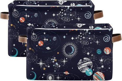 Storage Basket Bin Space Galaxy Constellation Organizer Basket Collapsible Shelf Basket Cube with handle for Nursery Bedroom Bathroom, one sizex1