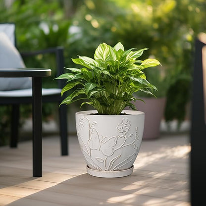 10 Inch Plant Pot Ceramic Planter Pot with Drainage Hole and Saucer Round Planter Large Flower Pot for Indoor Outdoor Plants Home Garden Decor White