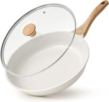 SENSARTE Nonstick Ceramic Frying Pan Skillet with Lid, 10 Inch Omelet Pan, Healthy Non Toxic Chef Pan, Induction Compatible Egg Pan with Heat Resistant Handle, Free of Intentionally Added PFAS/PTFE