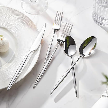 KINGSTONE Silverware Set, 40-Piece Flatware Set Cutlery Set Premium 18/10 Stainless Steel, Tableware Include Forks Knives Spoons for Home Kitchen Restaurant Wedding, Dishwasher Safe