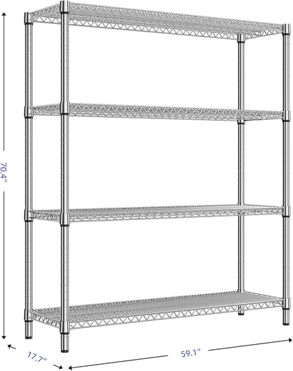 1760 LBs 4 Tier Storage Rack Metal Wire Shelving Unit, Storage Standing Shelf Organizer for Laundry Bathroom Kitchen Pantry Garage Utility Room, Chrome 17.7" D x 59.1" W x 70.4" H