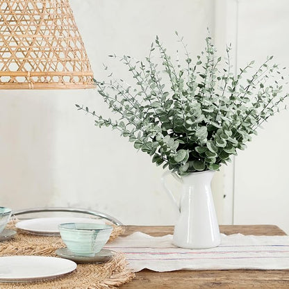 48Pcs Faux Eucalyptus Stems, 15" Artificial Eucalyptus Plants with White Frosted Coating, Fake Eucalyptus Decor Plastic Greenery Leaves for Wedding Bouquets Home Decor DIY Floral Arrangements