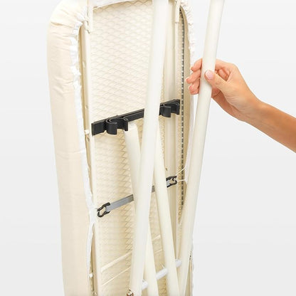 Brabantia Size A Compact Small Ironing Board (43x12 in) 7 Height Options, Adjustable Steam Iron Rest Holder (Calm Rustle) Non-Slip Feet, Anti-Collapse Child Locks