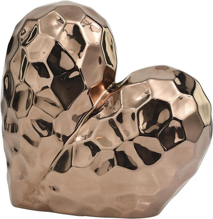 Deco 79 Ceramic Heart Decorative Sculpture Dimensional Angled Origami Inspired Home Decor Statue with Faceted Exterior, Accent Figurine 12" x 6" x 11", Rose Gold