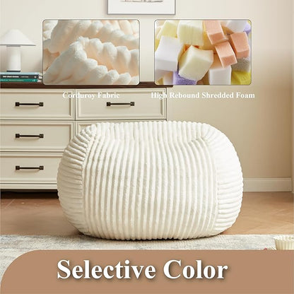 Premium Beige Bean Bag Chair for Adults with Armrest- Ultra Plush Memory Foam Lounge Sofa & Comfy Reading Nook Chair for Bedroom, Living Room & Dorm (White, 4FT)