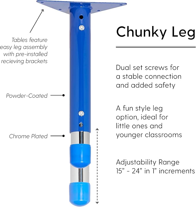 FDP Rectangle Activity School and Classroom Kids Table (24 x 36 inch), Chunky Toddler Leg, Adjustable Height 15-24 inches - Gray Top and Blue Edge