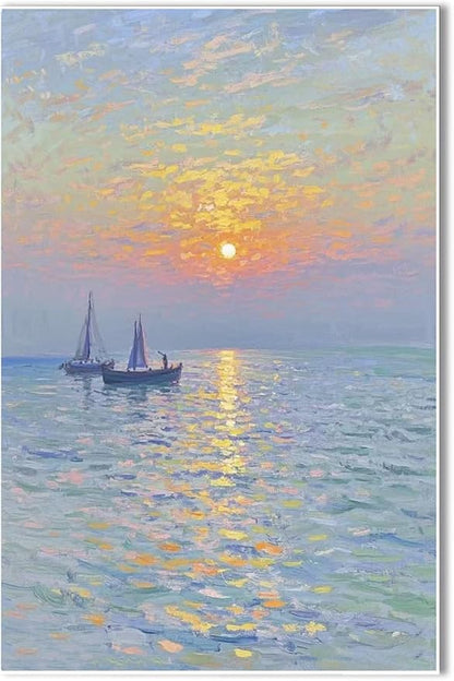 Coastal sailboat scenery poster art decor ocean nautical room decor beautiful sailboat seascape decor suitable for beach villa