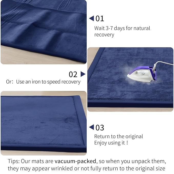 ACOMOPACK Baby Play Mat for Floor 1.3" Thick Memory Foam Play Mat 71"×79" Tummy Time Crawling with Non-Slip Bottom for Living Room,Nursery,Soft Velvet Playpen Mats for Kids,Infants（Royal Blue）