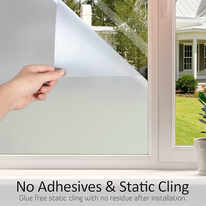 HIDBEA Frosted Window Privacy Film Heat Control UV Blocking, Static Cling Non-Adhesive Reusable Door coverings for Bathroom Home Office (Frosted 17.7 Inch x 8.2 Feet)