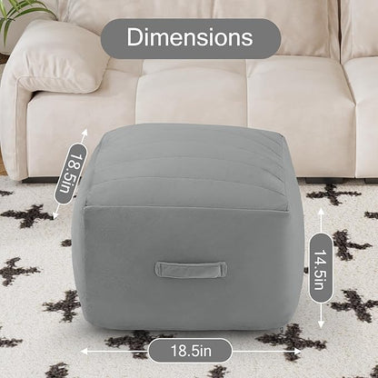 MeMoreCool Square Stuffed Pouf Ottoman Foot Rest, Floor Pouf Foot Stool with Foam Chunk Filling, Soft Stuffed Ottoman Footrest for Living Room, Light Grey