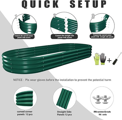 2 Pack 8x3x1FT Galvanized Raised Garden Bed Large Metal Planter Box Kit Elevated Raised Garden Planters for Outdoor Plants, Green