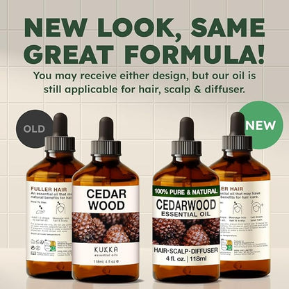 Kukka Cedarwood Essential Oil for Hair Skin & Diffuser - 4 Fl Oz - 100% Natural Cedarwood Oil for Hair Aromatherapy Soap Making Scent