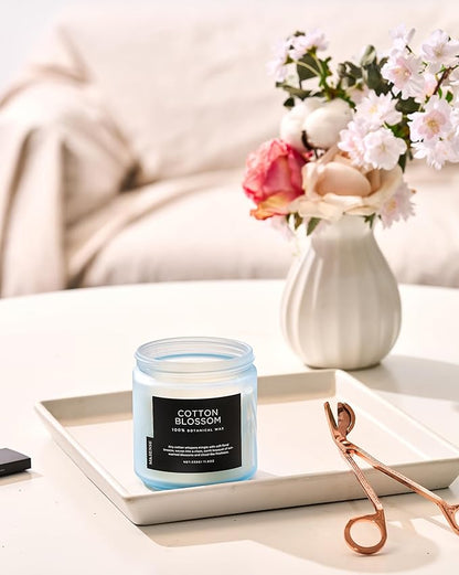 M&SENSE Clean Cotton Scented Candle - 11.6oz Natural Soy Wax Clean Cotton Blossom Scent Non Toxic Candle, 70-Hour Slow Burning 2-Wick Aromatherapy Home Fragrance Gifts for Home Decor