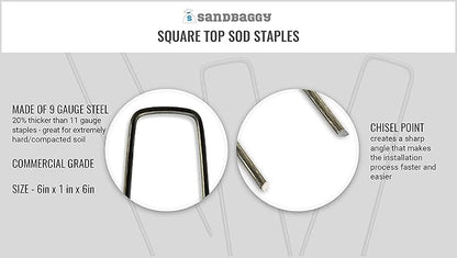 Sandbaggy 6 inch Landscape Sod Staples (9 Gauge Steel) ~ Great for Hard Soil - 20% Thicker Than Competition - Trusted by Farmers & Contractors Across USA (1000 Staples)