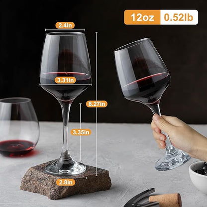 Crystal Wine Glasses Set of 6-12oz Long Stem Wine Glass, Clear Pretty Crystal Glassware, Hand Blown Drinkware, Unique Stemware Wine Glass Holiday Gift Set