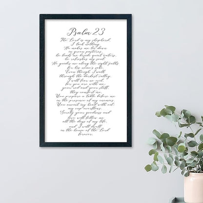 LuZhiQiang Psalm 23 Wall Art Bible Verse 16"×11" Christian Inspirational Scripture Sign Wood Framed Wall Hanging Decor (Black)