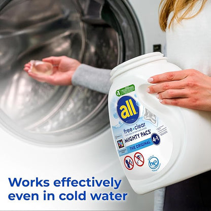 All Mighty Pacs Laundry Detergent, Free Clear for Sensitive Skin, Tub, 60 Count