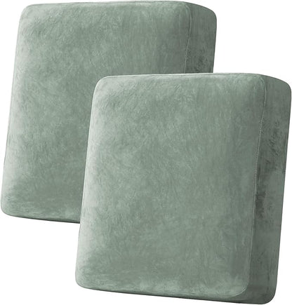 H.VERSAILTEX Velvet Stretch Couch Cushion Cover Plush Cushion Slipcover for Loveseat Cushion Furniture Protector Seat Cushion Sofa Cover (2 Piece Medium Sofa Cushion Covers, Sea Grass)