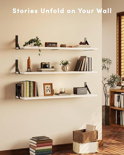White Wall Shelves, 36 Inches Floating Book Shelves, Long Wall Shelf, Hanging Book Shelves, Long Large Deep Floating Shelf for Kitchen Bedroom
