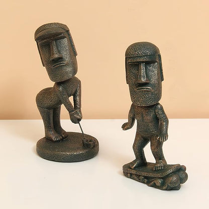 Moai Statue Decor - 6 Inch Easter Island Oranment Resin Stone Decoration for Room Accessories Antique Sculpture for Office Desktop (Surfing)