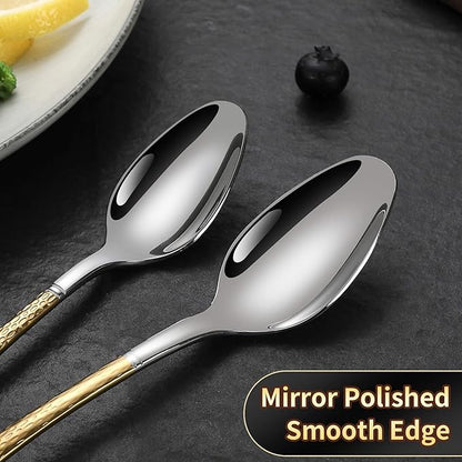 Hammered Silver Gold Silverware Set for 8,Stainless Steel 40-Piece Modern Cutlery Set,Mirror Polished Heavy Duty Flatware Set Utensil Set,Knives Spoons and Forks Set,Dishwasher Safe