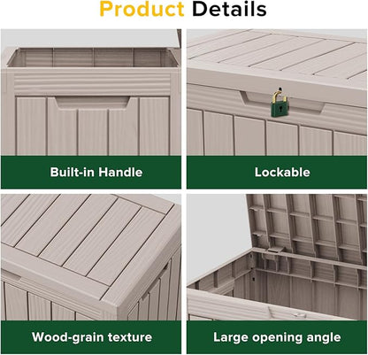 Vixzen 46 Gallon Resin Deck Box, Lockable Outdoor Storage Box for Patio Cushions Storage Furniture,Garden Tools, Pool Supplies, Weatherproof and UV Resistant,Grey