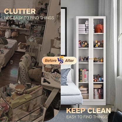 5 Tier Metal Curio Cabinets, Modern Bookshelf Cabinet with 4 Adjustable Shelves, Cabinet Display Case for Home Office, Living Room, Pantry (White-23.54W)