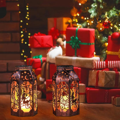 Solar Lanterns Outdoor Hanging Metal Bronze Moon Fairy Lantern, 1 Pack Waterproof Flickering Flameless Candle Mission Lights for Table,Pathway,Garden Gifts for Women, Mothers' Day Gift
