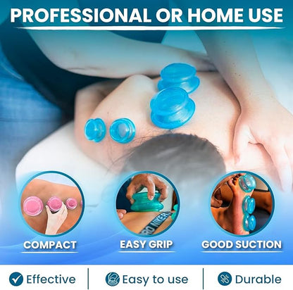 Silicone Cupping Therapy Set Professional Massage Cupping Cups for Cupping Therapy - 8 Cup Kit for Massage, Myofascial Release, Cellulite Reduction - Pack of 2 (Lure Blue)