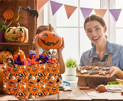 HIYAGON Rectangular Halloween Basket for Boys and Girls Kids Trick or Treat Pumpkin Basket for Halloween Parties Cute Storage Bin Organizer Box Room Decor(Yellow Halloween)