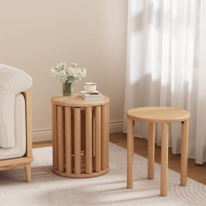 Stackable Stools Set of 4,4-in-1 Wood Stool,Round Wooden Stools with Anti-Slip Foot Pads for Kitchen,Bedroom,Living Room,Bar,No Assembly Required Durable and Space-Saving Design,18 inch (Natural)