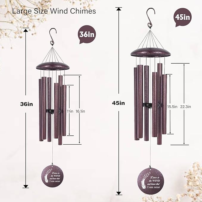 ASTARIN 36" Large Deep Tone Personalized Sympathy Wind Chimes, Memorial Wind Chime for Loss of Mother Father Loved One, Angel's Feather Bereavement Gifts Decor Outdoor Patio Garden(Produced in USA)