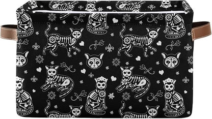 Storage Basket Bin Death Helloween Cats Gothic Organizer Basket Collapsible Shelf Basket Cube with handle for Nursery Bedroom Bathroom