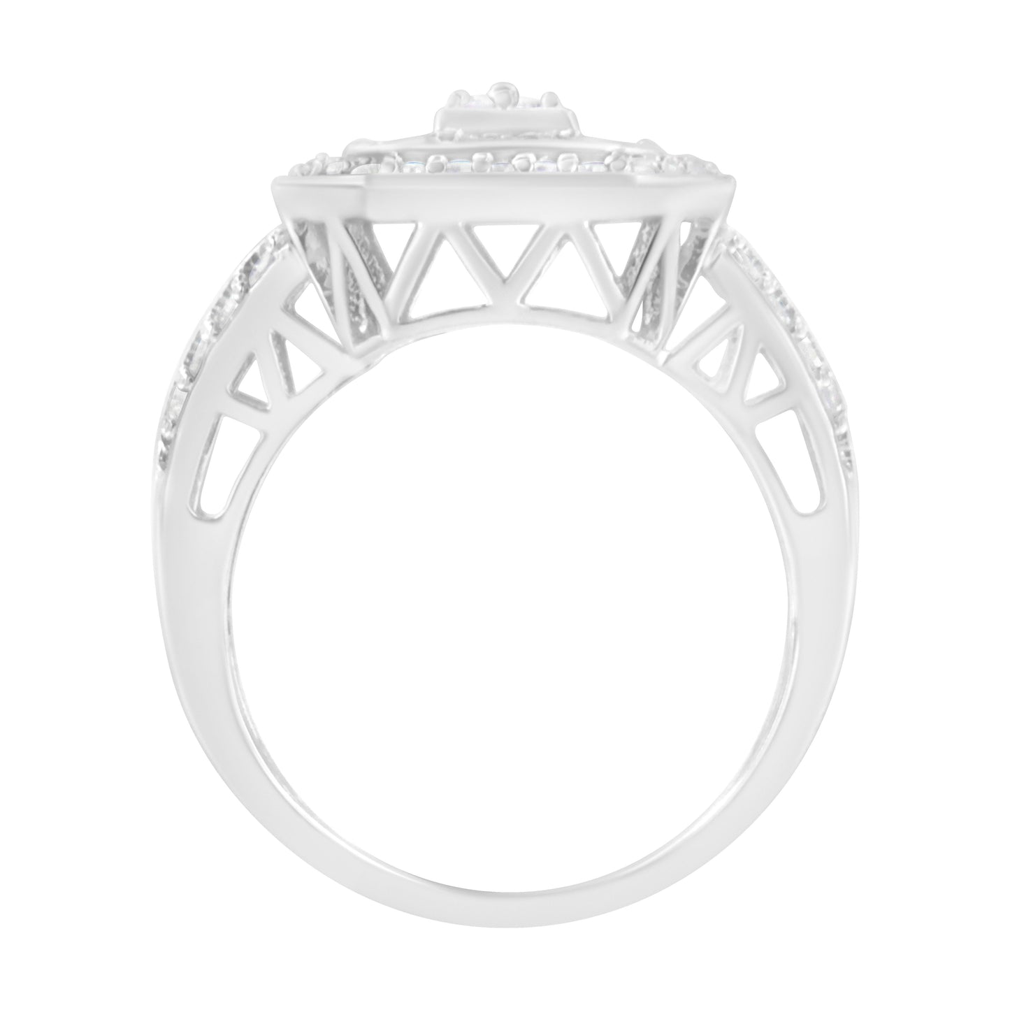 .925 Sterling Silver Round and Baguette Diamond Cathedral Ring (0.75 Cttw, H-I Color, I2-I3 Clarity) - Size 7