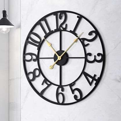 LEIKE 31 Inch Extra Large Wall Clock, Retro Decorative Oversized Silent Little Ticking Battery Operated,Black Metal Arabic Numerals Wall Clocks for Living Room,Office,Entrance Farmhouse Decor