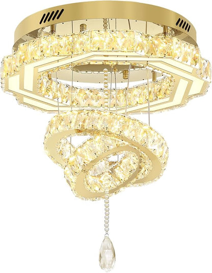 Flashing God 20" Crystal Chandelier Crystal LED Flush Mount Chandeliers for Living Room Bedrooms Dining Room Modern Gold Chandelier Lighting Dimmable 2700k 4500k 6000k