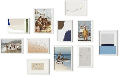 HAUS AND HUES White Oak Wood Gallery Wall Tabletop Frames Made with Real American Oak and Shatter-free Plexiglass - Set of 11 (Eight 4x6, Three 5x7, Framed White)