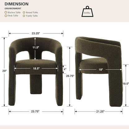 Green Sherpa Dining Chairs Set of 4, Modern Barrel Dining Room Chairs Upholstered Faux Fur Accent Chair with Arms and Round Back for Living Room Kitchen Armchair No Assembly Needed