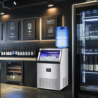 Commercial Ice Maker Machine, 175Lbs/24H with 45Lbs Storage, 55Pcs Clear Ice Cubes in 8-15Mins, Freestanding Stainless Steel Ice Machine for Home, Bar, Party, Office - Fast Ice Making & Easy to Clean