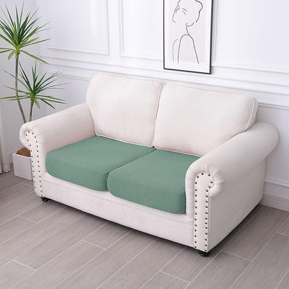 hyha Waterproof Couch Cushion Covers for Pets, Non Slip Sofa Seat Cover for Dogs Washable, Soft Thick Stretch Jacquard Fabric, Sofa Slipcovers with Elastic Bottom (2 Pieces, Green)