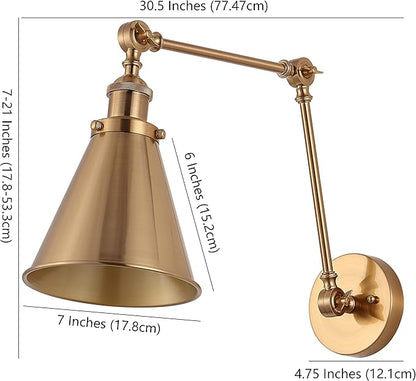 JONATHAN Y JYL7461A-SET2 Rover 7" Farmhouse Industrial Adjustable Arm Metal LED Wall Sconce Rustic Bohemian 2700K 4W Bulb for Entryway Lobby Kitchen Bathroom Bedroom Hallway, Brass Gold (Set of 2)