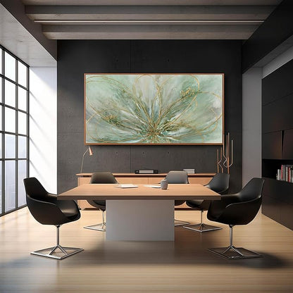 Framed Canvas Prints Gold Line Poster Abstract Wall Ar Green Pictures Wall Decor 29"x 58" Modern Artwork Large Wall Decorations for Living Room Home