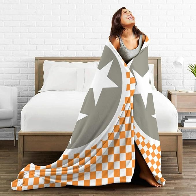 HGOD DESIGNS Tennessee Throw Blanket Ultra Soft Warm All Season Tennessee Orange Grey Star Flag Decorative Fleece Blankets for Bed Chair Car Sofa Couch Bedroom 40"X50"