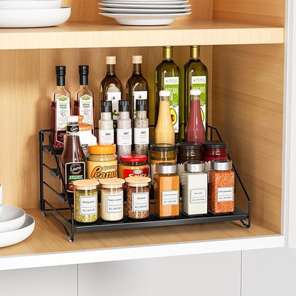 RCHYFEED Spice Rack Organizer for Cabinet Pantry,4 Tier Spice Rack Countertop, Depth Adjustable Spice Organization for Cabinet,Tierd Seasoning Organizer for Cabinet(Black, 1Pack)