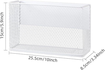 Magnetic Basket Organizer Holder for Fridge Magnetic Storage Bin Box Containers, White Magnetic Locker Organizer Holder for Kitchen Storage, Magazine, Whiteboard,10" × 3.34" ×5.9"