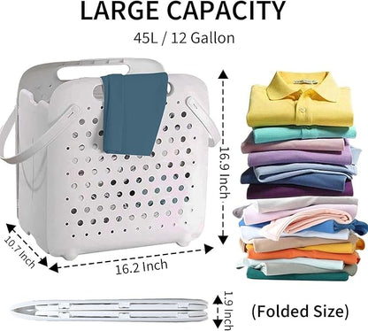 45L Foldable Laundry Basket, Plastic Collapsible Laundry Baskets with Handles, 12 Gallons Dirty Clothes Hamper for Dorm Laundry Room Organization, Freestanding Wall Hanging Laundry Hamper