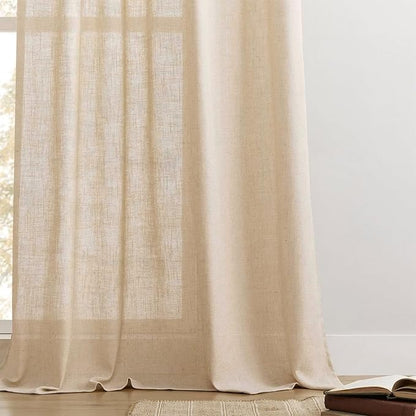 Joydeco Linen Curtains 72 Inch Length 2 Panel Sets,Light Filtering Curtains for Bedroom 52 Inch Wide Living Room Drapes with Back Tabs & Rod Pockets (W52 x L72 Inch, Ecru)