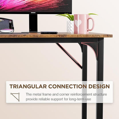 PayLessHere | 47 Inch Computer Desk | Brown | Office Desk with Metal Frame, Adjustable Feet | Water-Resistant, Scratchproof Surface | Sturdy Writing Table for Home Office or Study | Pack of 1